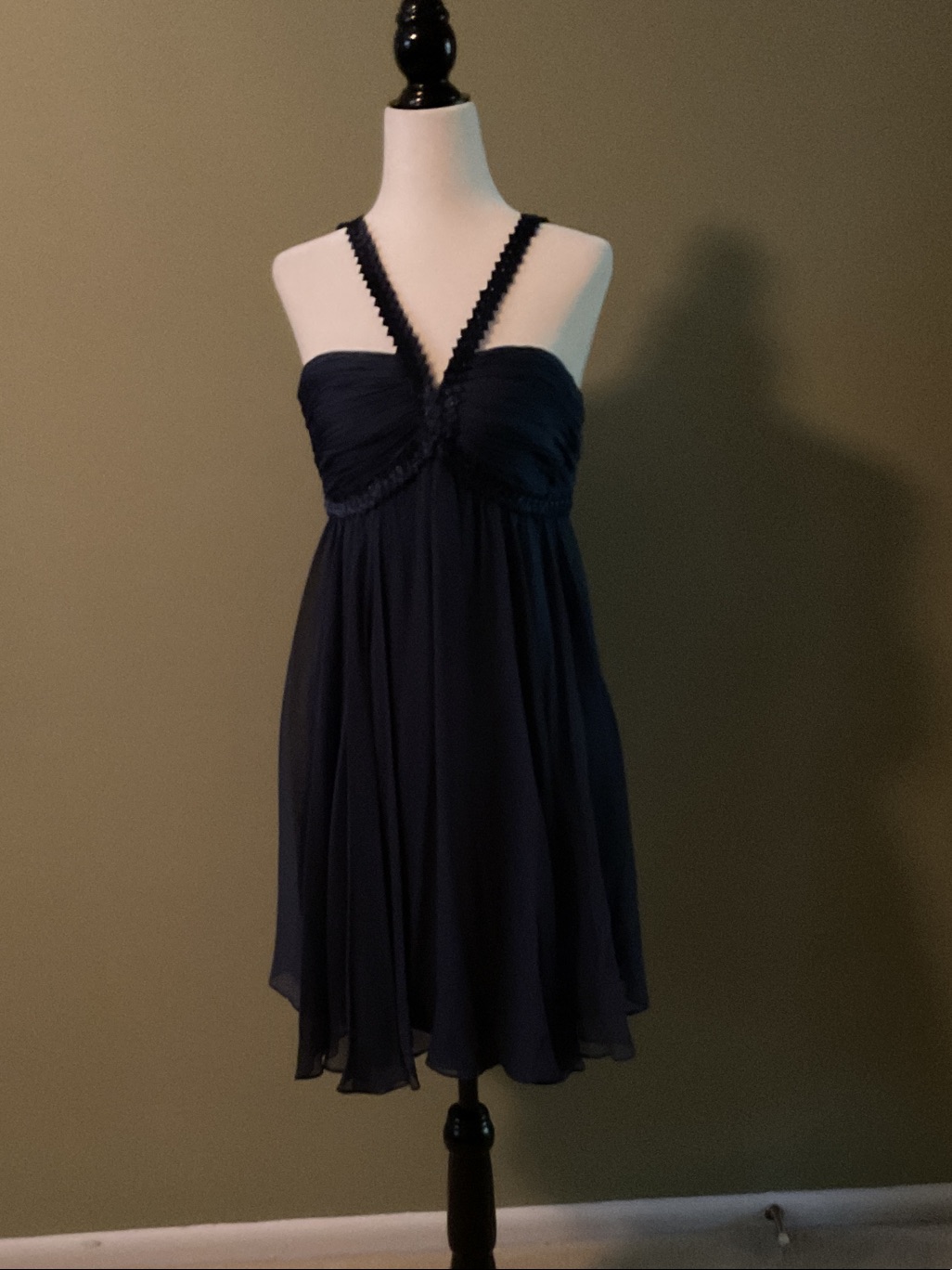 Bcbgmaxazria Navy Blue Beaded Empire Waist Chiffon Cocktail Dress Size 6